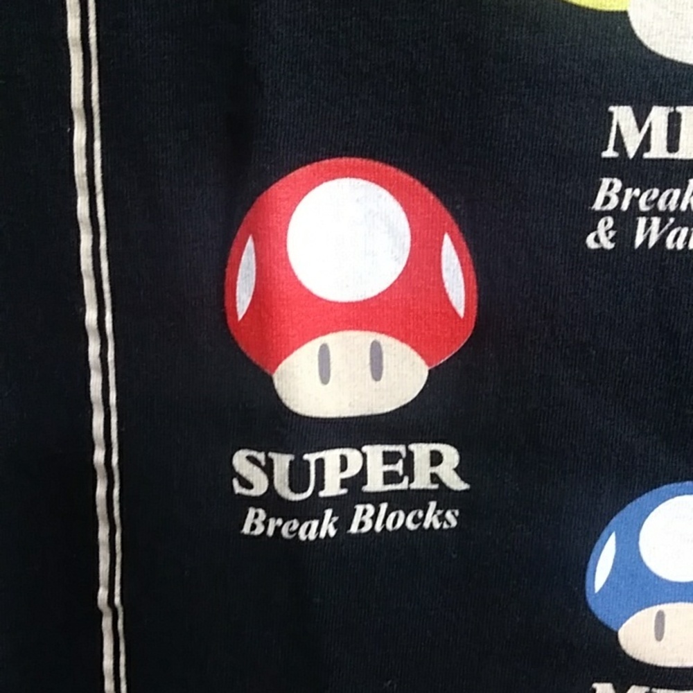 Super Mario Know Your Mushrooms Black & Yellow Men's Graphic T-Shirt *EUC* - Picture 4 of 8
